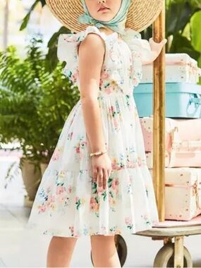 Janie and Jack White Floral Cotton Smocked Ruffle Dress Size 12